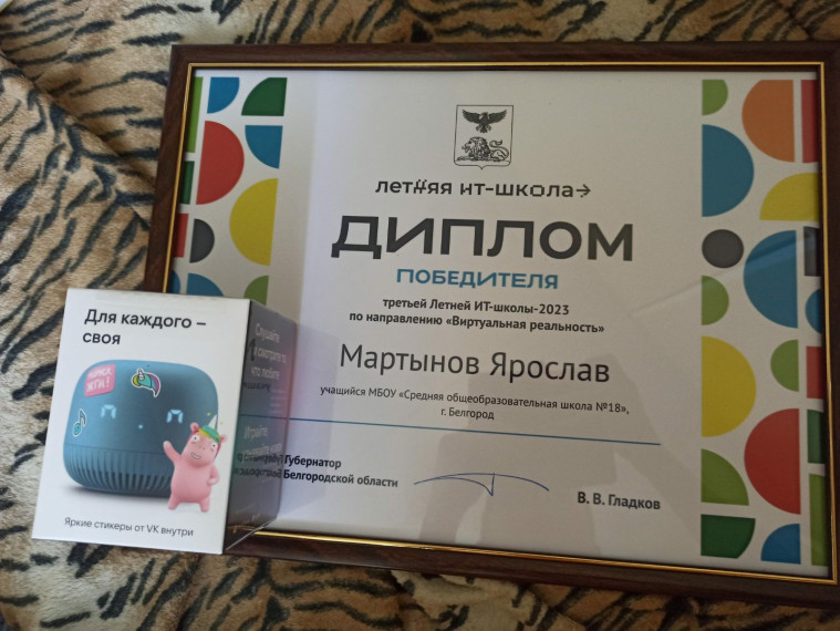 Мартынов Ярослав, ученик 8 «В» класса, стал победителем в направлении «Виртуальная реальность»..
